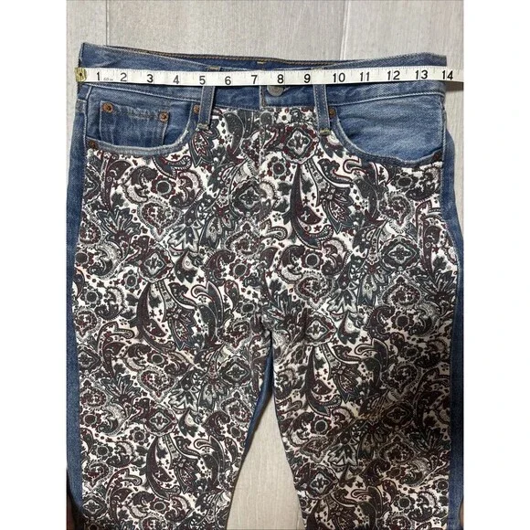 Levi’s Wedgie Straight  Jeans Patched  Paisley Button Fly Womens 26 - Picture 5 of 10